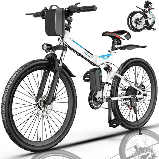 Gocio 26 in. Electric Bike for Adults, 500W Folding Electric Mountain Bicycle Max 50Miles, Full Suspension, 48V Foldable E-Bike with Removable 374.4Wh Lithium-Ion Battery Electric City Bike