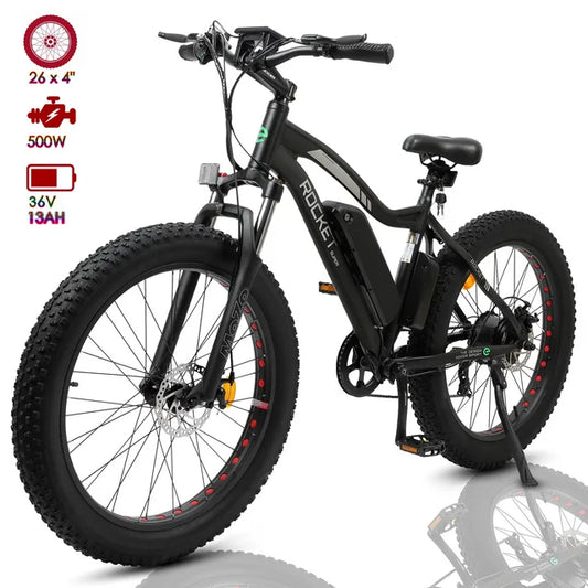 Ecotric 26 Inch Fat Tire Electric Bicycle Powerful 500 W Motor 36 V/12.5 Ah Removable Lithium Battery Beach Snow Shock Absorption Mountain for Adults