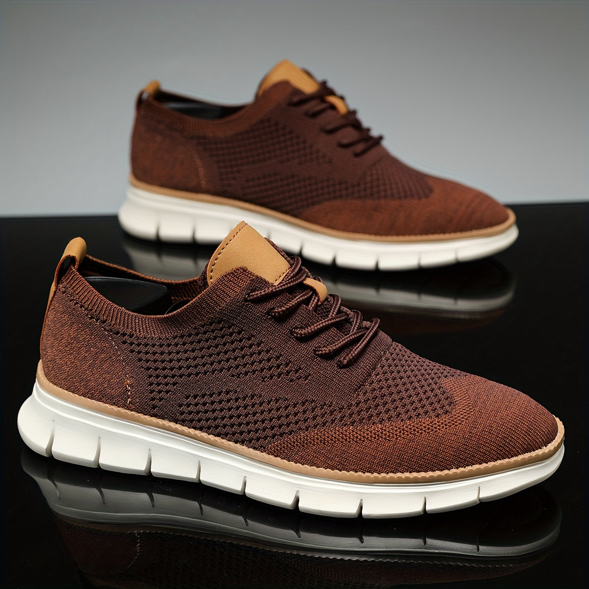 Trendy Woven Knit Breathable Sneakers - Comfy Non-Slip Lace-Up Shoes for Outdoor Activities
